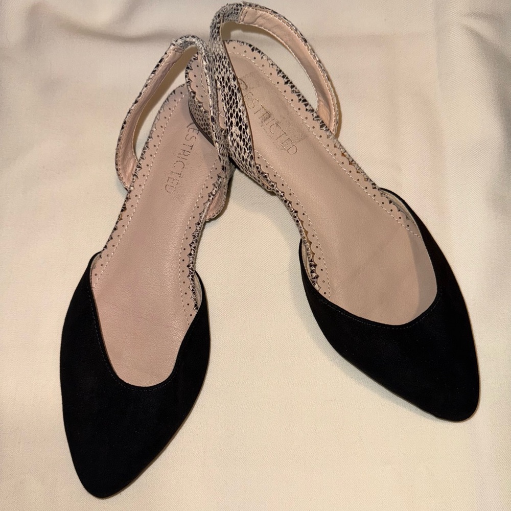 Restricted Elegant Black & Snakeskin Women's Slingback Shoes, Size 8